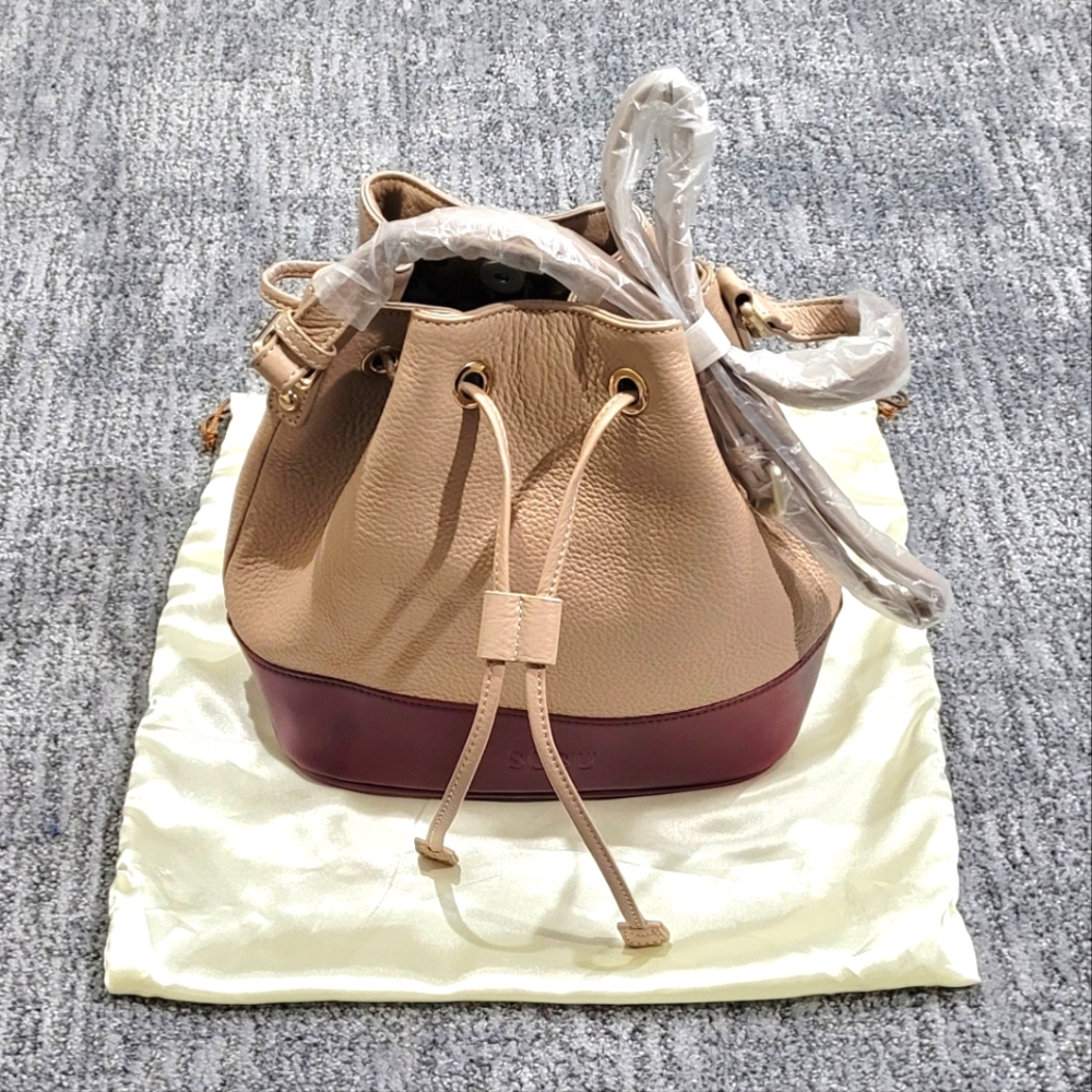 SUSU Ava Leather Drawstring Crossbody Bucket Bag NWT
